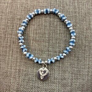 Trrtlz Blue Stretch Bracelet 7 In Bow Flower Viacom Heart Beads Silver Friend